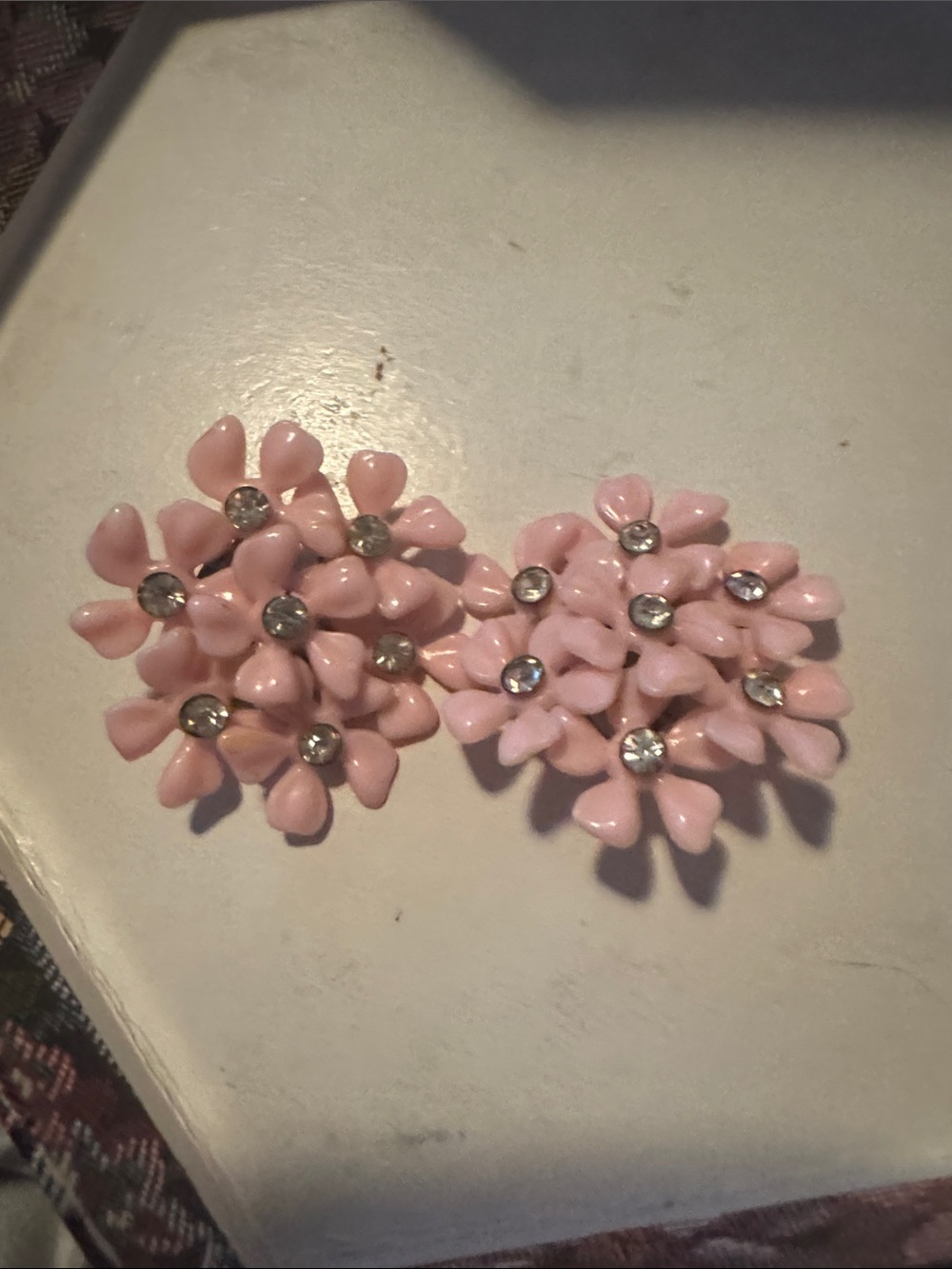 Delicate Pink Floral Cluster Earrings with Crystal Centers